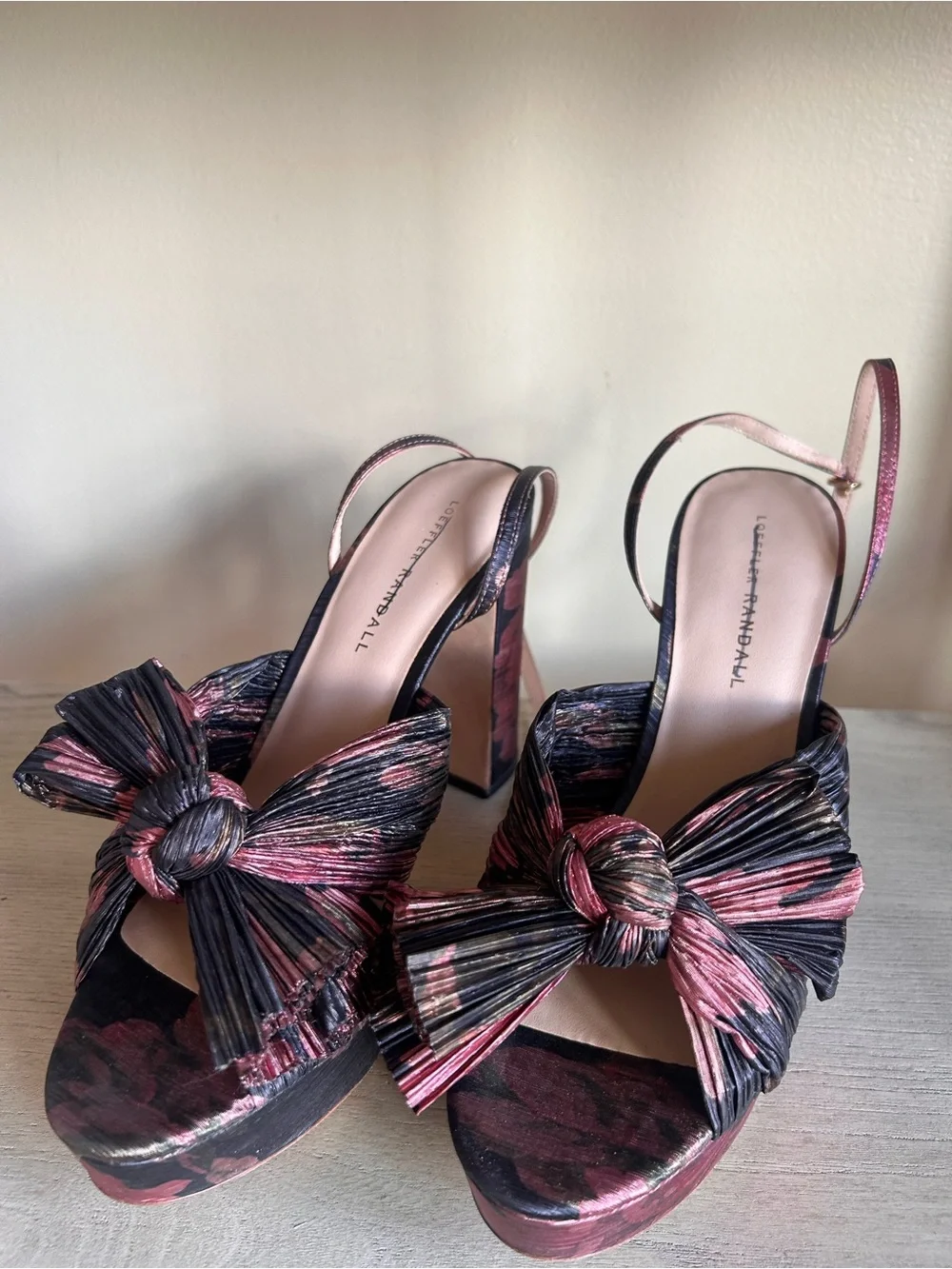 Loeffler Randall Knotted Pleated Slingback Heels in Pink and Black